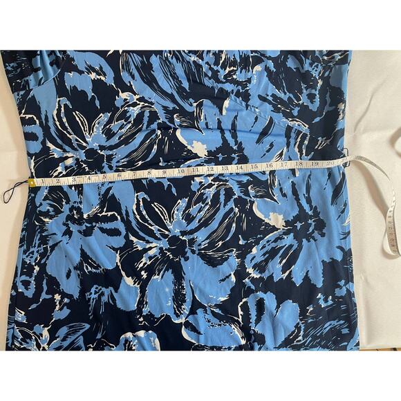 AVENUE, PLUS 18/20, BLACK/BLUE, FAUX WRAP TOP DRESS - Picture 6 of 9